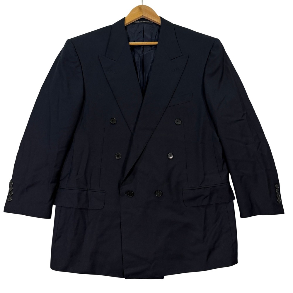 Vintage Ermenegildo Zegna Mens 44R Slim Fit Double Breasted Blazer Navy Wool EUC